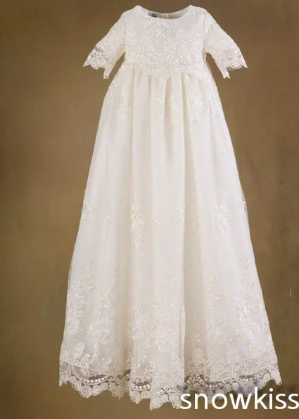 

Elegant Lace Silk Toddlers Christening Gown Baptism Dress For Infant Girls Boys
