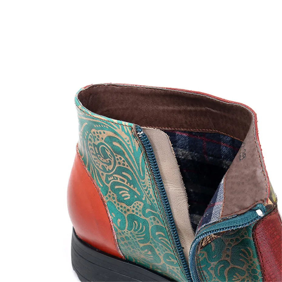 New Plant Texture Female Chelsea Boots Shoes Genuine Leather Stitching Craft Ladies Short Boots Flat Casual Zipper Women's Boots (13)