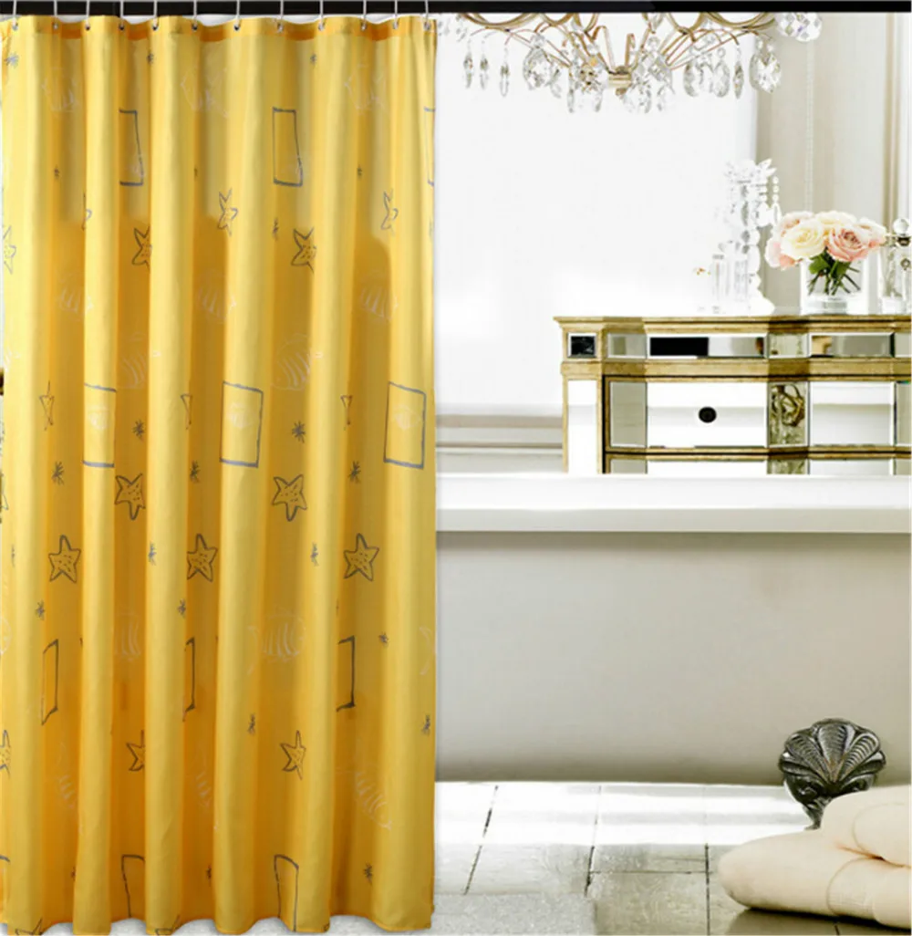 

Yellow Sea 180 x 180 Waterproof Fabric Bathroom Elegant Shower Curtain with Hooks