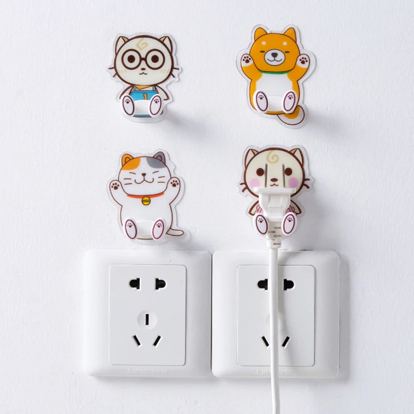 Cute Cartoon Shape Wall Hooks Punch free Hanging Power Plug Kawaii Gog
