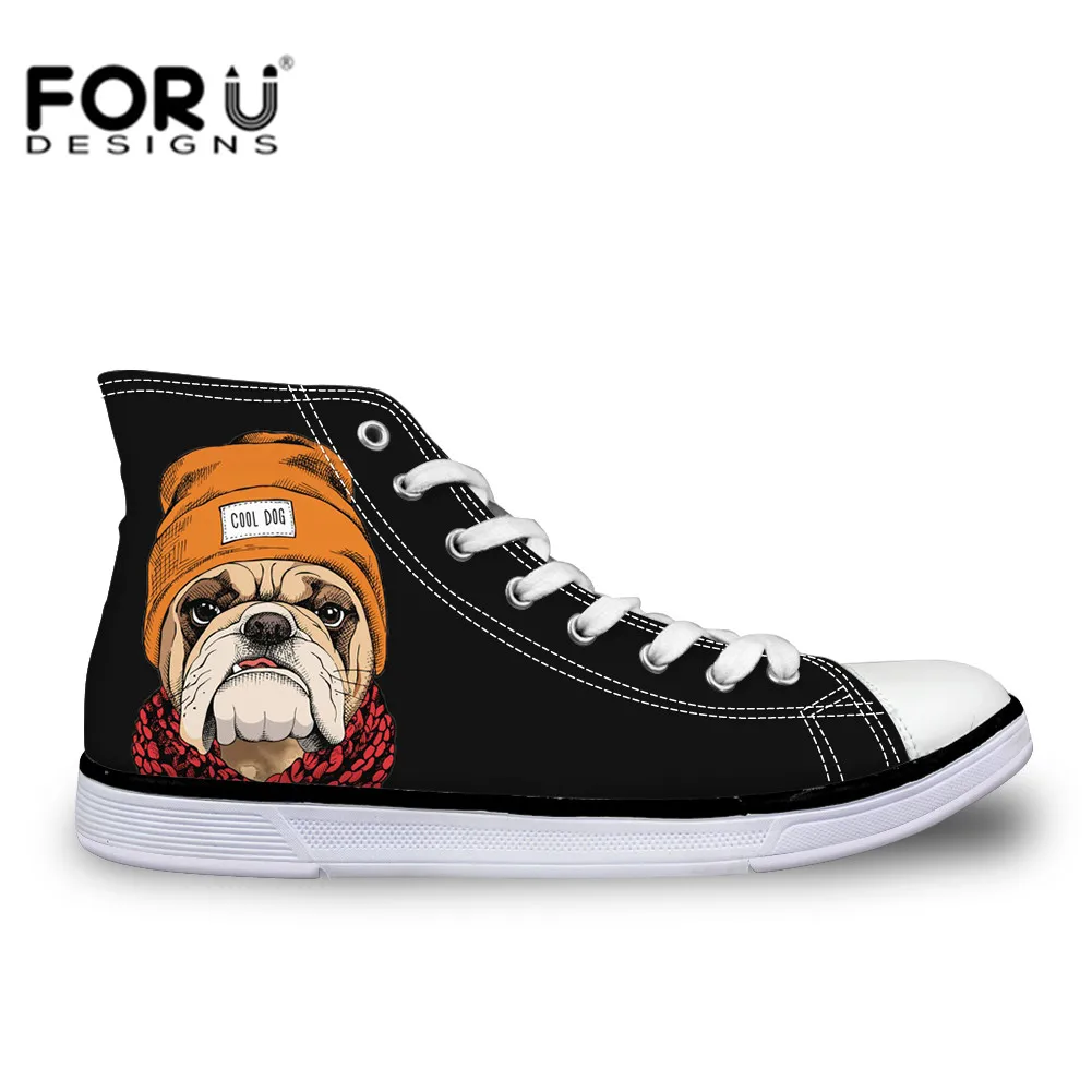 

FORUDESIGNS Cool Pugs Pattern Classic Canvas Shoes For Teenager Boys Men's High-Top Flats Animal Dog Vulcanize Shoe Dropshipping