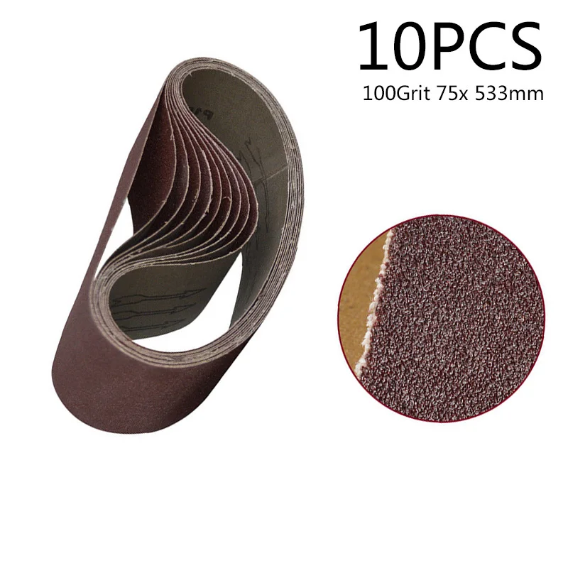 

10x 100-Grits 75 x 533mm 3 x 21" Sanding Belt Disk Sheet Sandpaper Sander Abrasive Band Polishing Tool Paint Removal
