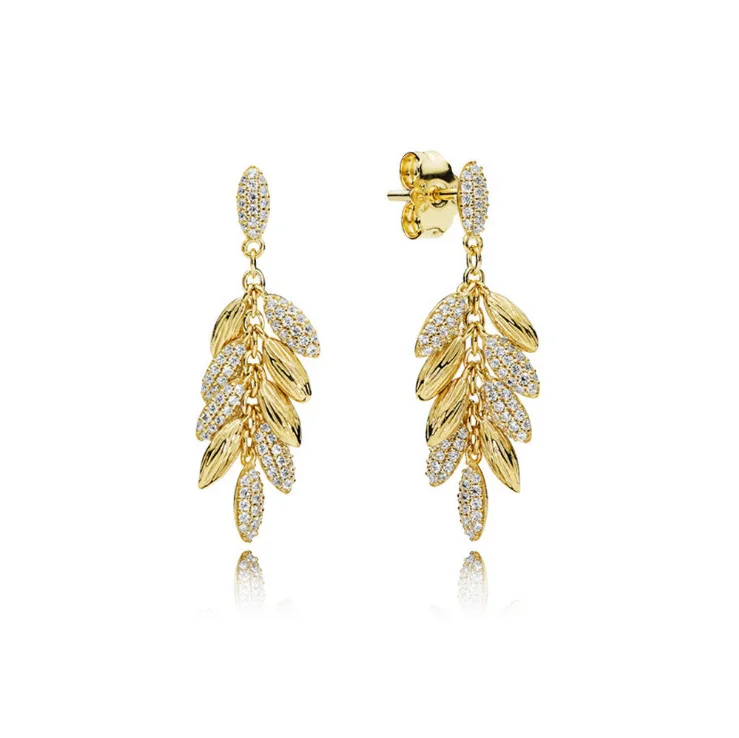 

2018 New Gold Shine Floating Grains Earrings 925 Sterling Silver with Zircon Earrings For women Charm panqiou Jewelry Gifts