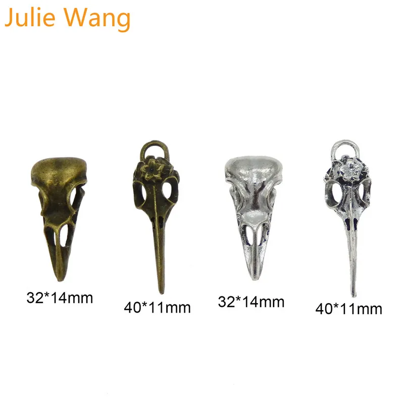 Julie Wang 4 шт. сплав Ворон Птица Череп клюв рот шармы смешанные антикварные цвета