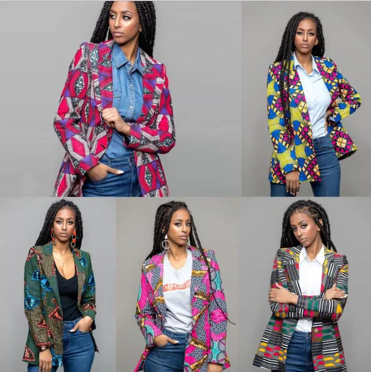 2018 Новый горячий сексуальный ретро Африканский одежда Этническая Дашики модный костюм с принтом куртка длинными рукавами
