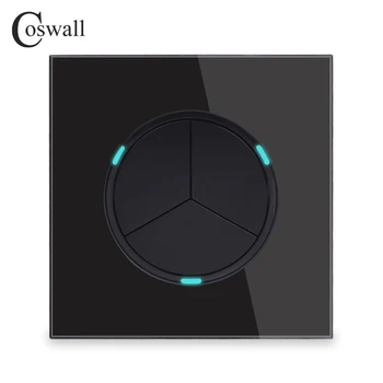 

Coswall 3 Gang 1 Way Random Click On / Off Wall Light Switch With LED Indicator Knight Black Crystal Tempered Glass Panel