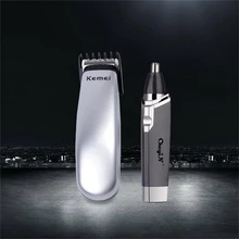 Kemei для мужчин и детей триммер для стрижки волос с 3 ограничивающие насадки машина для резки+ нержавеющая сталь Нос уха Устройство для чистки волос