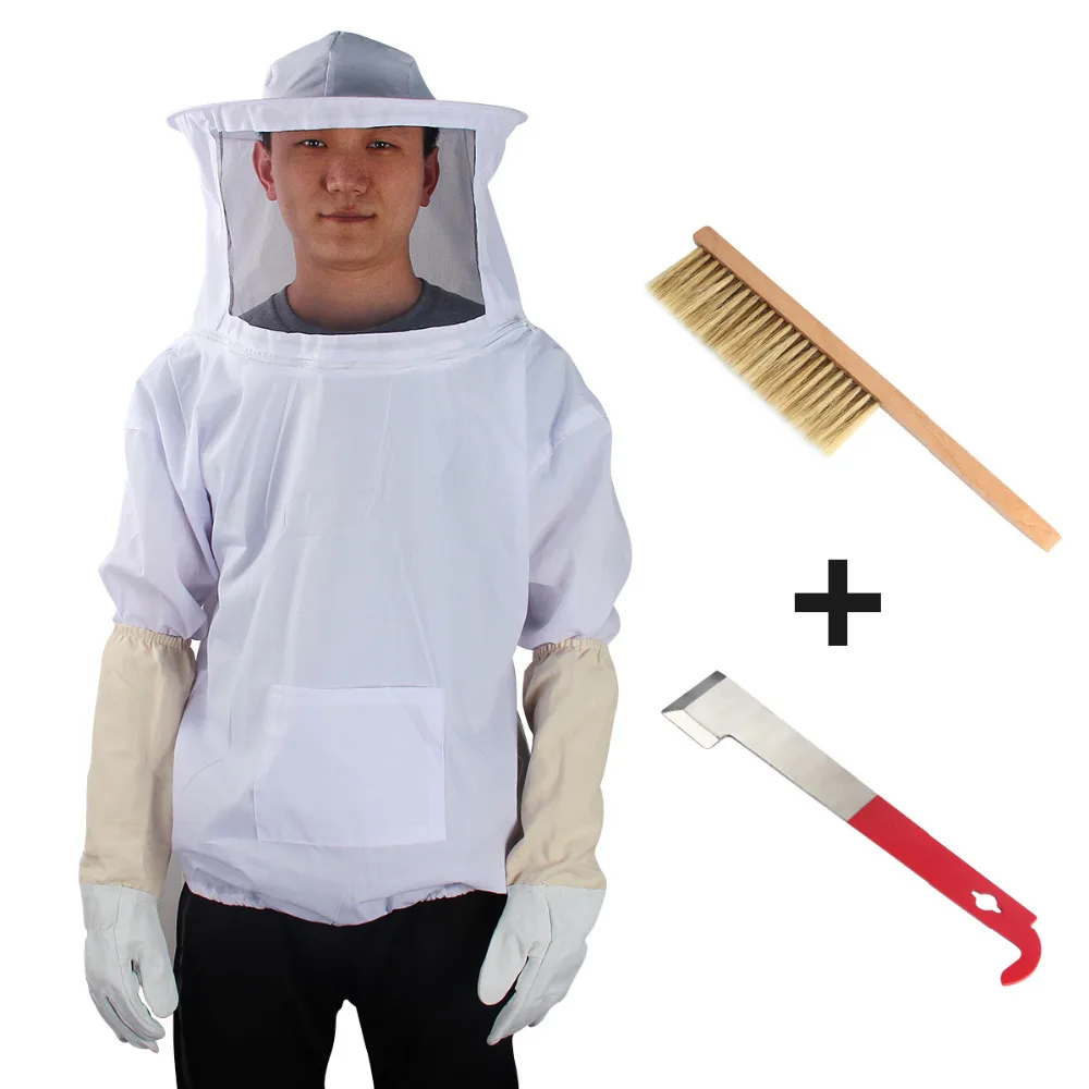 Защитная одежда для пчеловодства вуаль капюшон перчатки+ нержавеющая steelj Тип скребок+ в виде пчелиных сот с щетка-сметка Пчеловодство оборудование инструменты