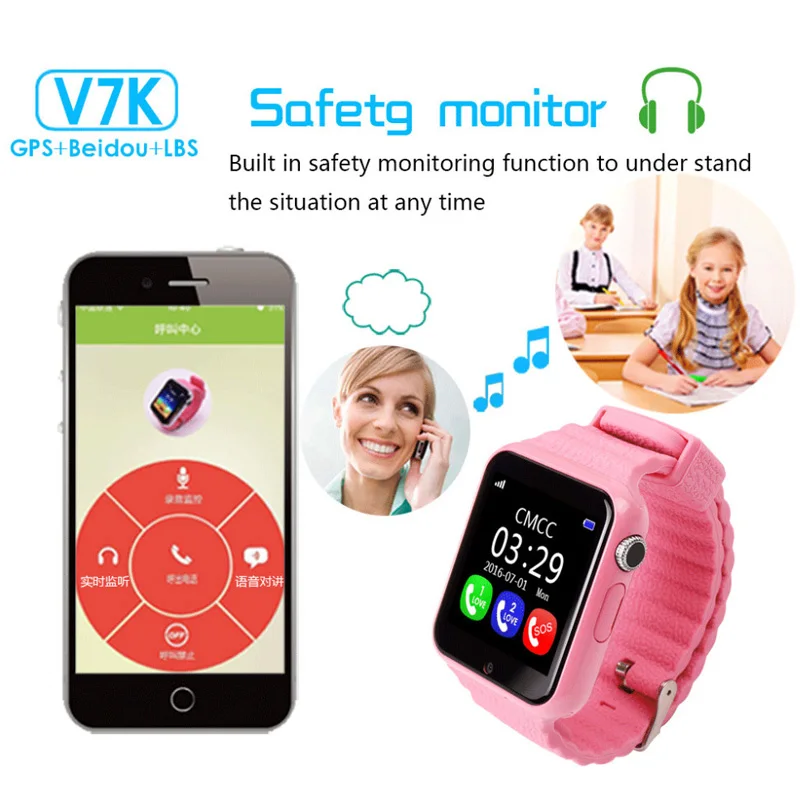 Детские Смарт часы с GPS и камерой поддержка SIM TF SOS трекер местоположения V7K для
