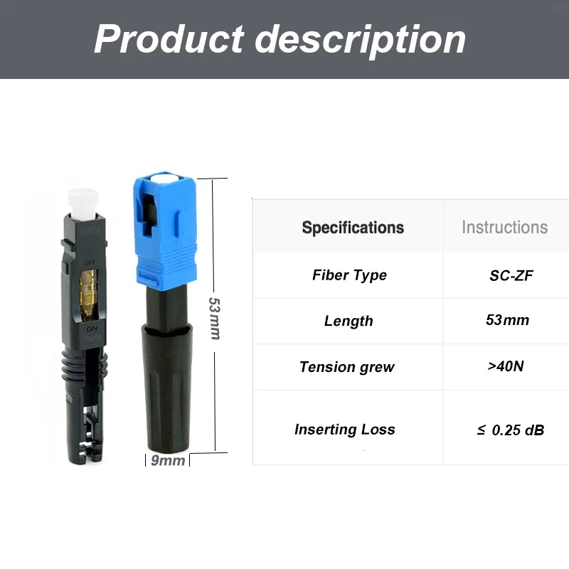 100 шт./партия SC UPC NPFG 8802-TLC/3 XF-5000-0322-3 60 мм Быстрый разъем SC/ZF SC/UPC FTTH волоконно-оптический - Цвет: SC-ZF 53MM