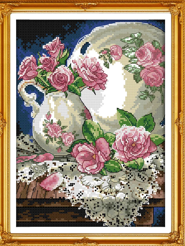 

Beautiful Vase and rose Printed Canvas DMC Counted DIY Chinese Cross Stitch Kits printed Cross-stitch set Embroidery Needlework