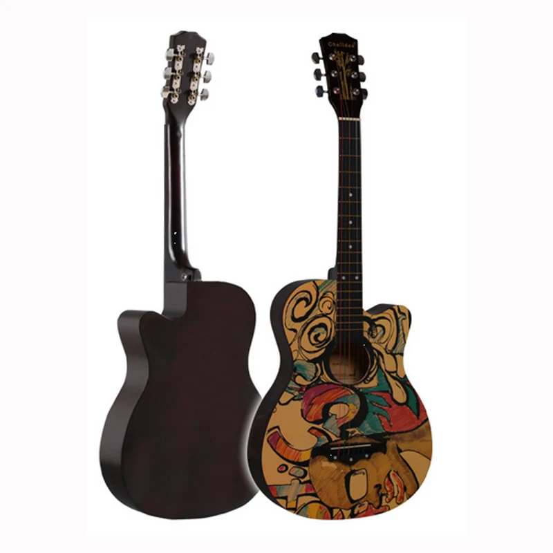 Guitar Personality 38 Inches Linden Wood Folk Color Pattern Semi-Closed Knob Beginner's Introduction | Спорт и развлечения