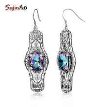 Szjinao 925 серебряные ювелирные изделия радужные Серьги с топазами для женщин вечерние платья богемное Стерлинговое Серебро-ювелирные изделия Винтажные серьги