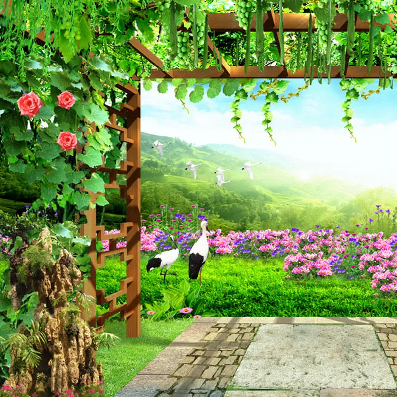 Custom-Mural-Wallpaper-Grape-Trellis-Butterfly-Flowers-Pastoral-Scenery-Living-Room-Sofa-Bedroom-Backdrop-Wall-Paper (2)