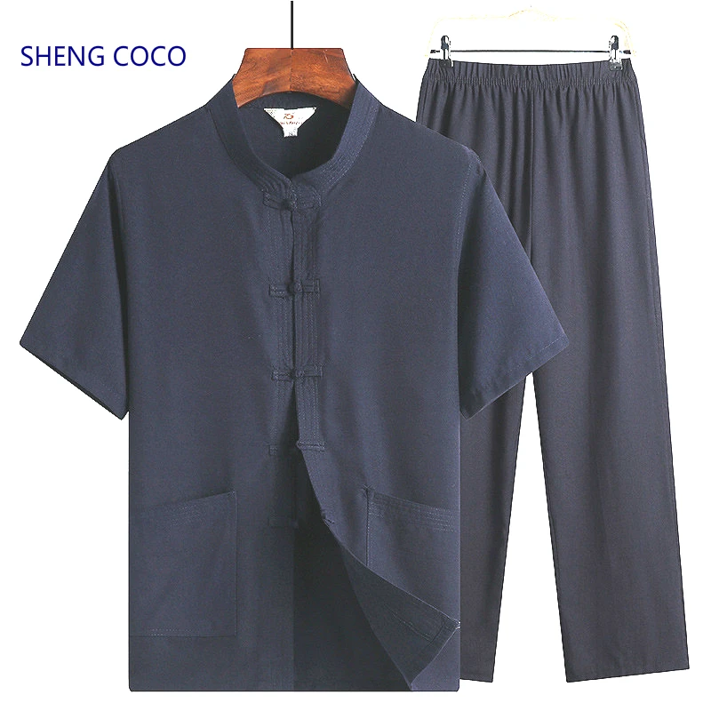SHENG COCO мужской костюм кунг-фу хлопковый китайский стиль мужской костюм Тан традиционная китайская униформа для тайцзи широкие брюки свободные рубашки