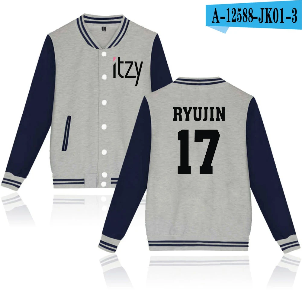 Gray Itzy Kpop моды дизайн Бейсбол куртка Для мужчин Для женщин толстовки с капюшоном пальто Топы Повседневное толстовки с длинными рукавами куртки Плюс Размеры 4XL - Цвет: Gray