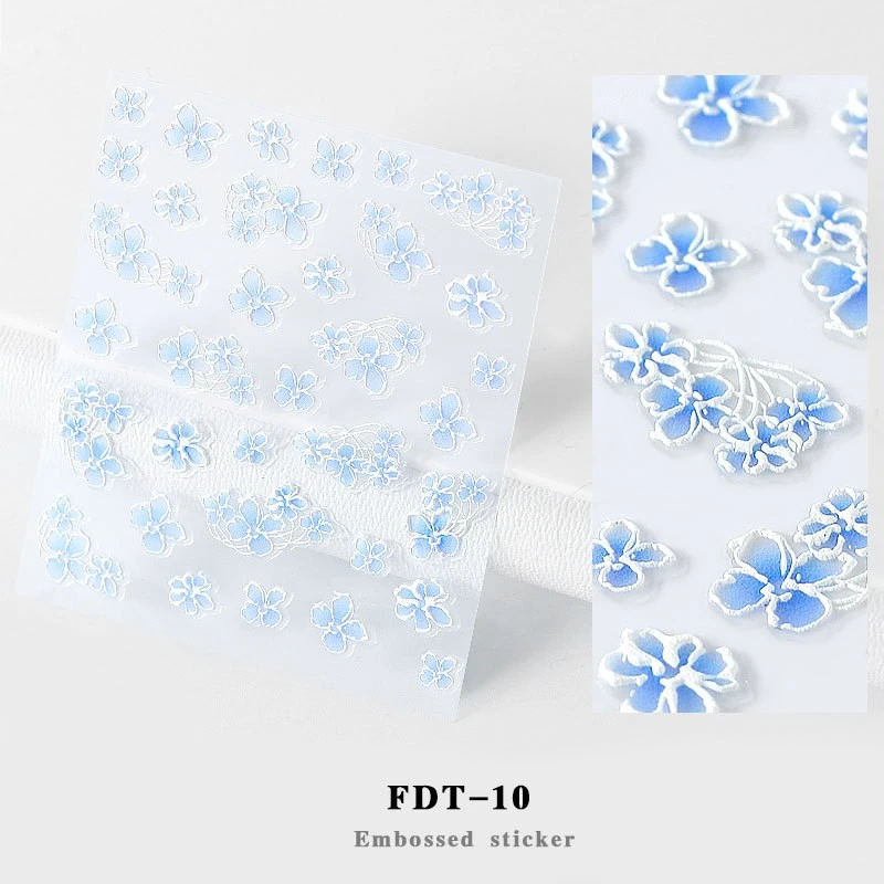 Новые 5D тисненые наклейки для ногтей цветок Бабочка Листья акриловые Выгравированные наклейки для ногтей декоративные наклейки - Цвет: FDT-10