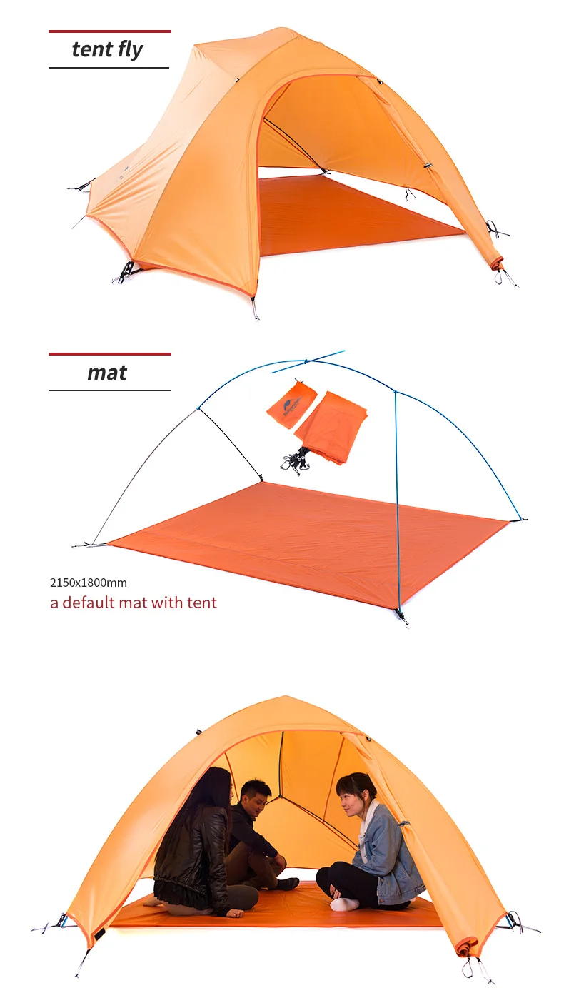 Naturehike уличная палатка 3 человека 210 T/20D силиконовая ткань двухслойная палатка для кемпинга Сверхлегкая Семейная Палатка алюминиевый полюс