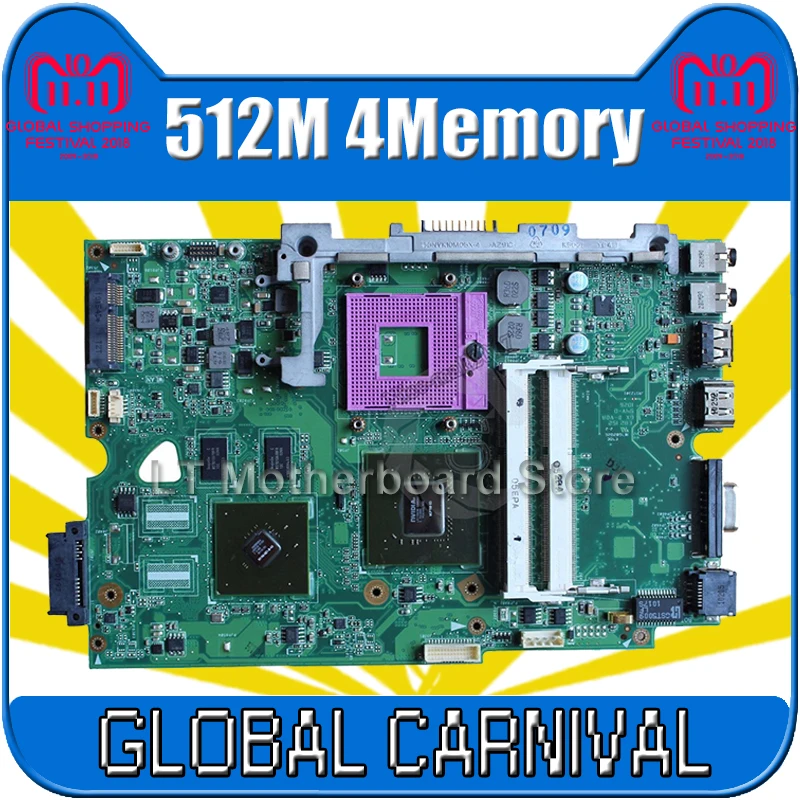

K50IE Motherboard 512M 4Memory For ASUS K50I K50IE K50ID K40ID Laptop motherboard K50IE Mainboard K50IE Motherboard test 100% OK
