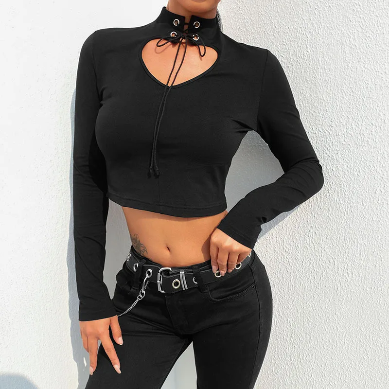 Женская короткая футболка JIEZuoFang повседневные сексуальные готические шикарные