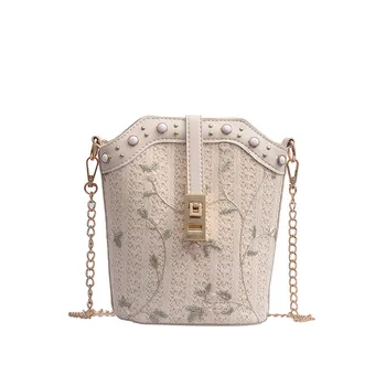 

Women Beach Lace Embroid Straw Bucket Bag Burlap Square Messenger Bag women bags designer handbags bolso mujer p