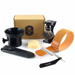 Anbbas 7Pcs Afeitado Conjunto de Acero Inoxidable Navaja de Afeitar Recta, Cepillo de Pelo de Tejón Silvertip, Soporte, Tazón, Jabón, Strop Anbbas 7Pcs Afeitado Conjunto de Acero Inoxidable Navaja de Afeitar Recta, Cepillo de Pelo de Tejón Silvertip, Soporte, Tazón, Jabón, Strop
