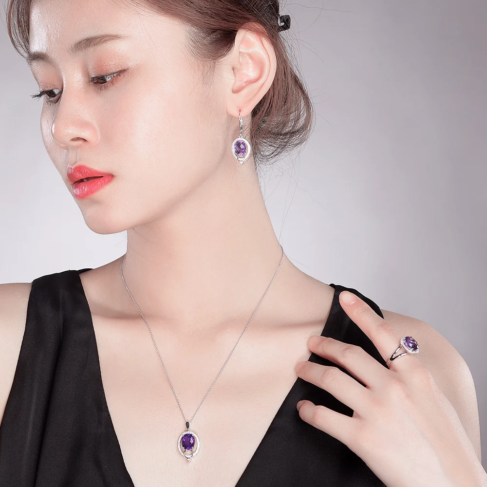 L & zuan 3.43ct натуральное кольцо с аметистом ювелирное изделие из настоящего серебра