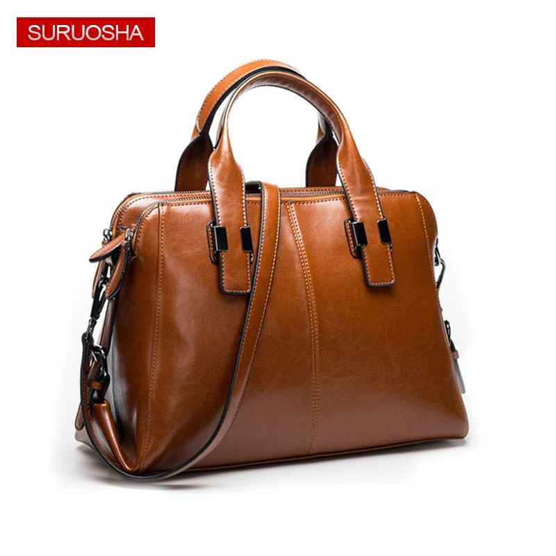 

Leather Bag Brown Women Leather Bag Oil Wax Tote Messenger Bag Luxury Brand Designer Belt Handbag Large