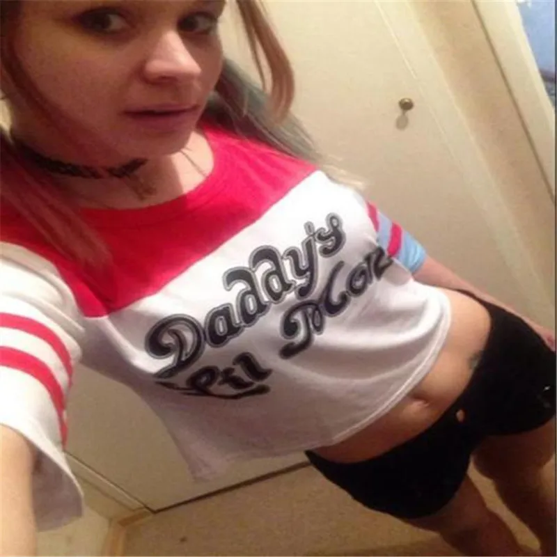 Cosplay&ware Squad Harley Quinn Daddy’s Lil Monster T Shirt Cosplay Costume Women Tee 1pc -Outlet Maid Outfit Store