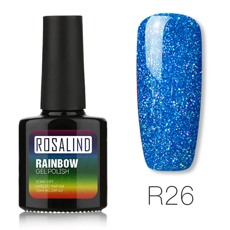 ROSALIND UV Gel Nail Polish Rainbow Shimmer Hybrid Lacquer Top Coat Set For Nail Art Manicure UV Gel Varnish Nail Gel Lak - Цвет: R26