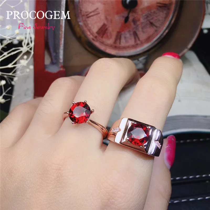 

PROCOGEM Natural Garnet Rings for Women Men Lovers' Bride Engagement Rings Gifts 2.5Ct Real Gemstones 925 Sterling silver #569