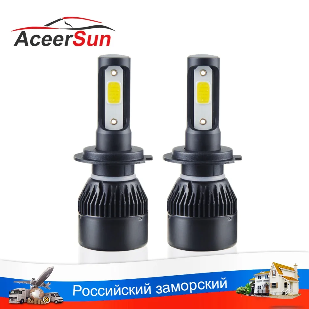 Aceersun H7 светодиодные лампы Автомобильные фары H4 LED H1 H11 9005 72W Противотуманные 12V 24V
