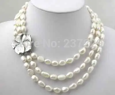 

Wholesale price FREE SHIPPING ^^3 Rows Potato Freshwater Pearl Necklace Choker