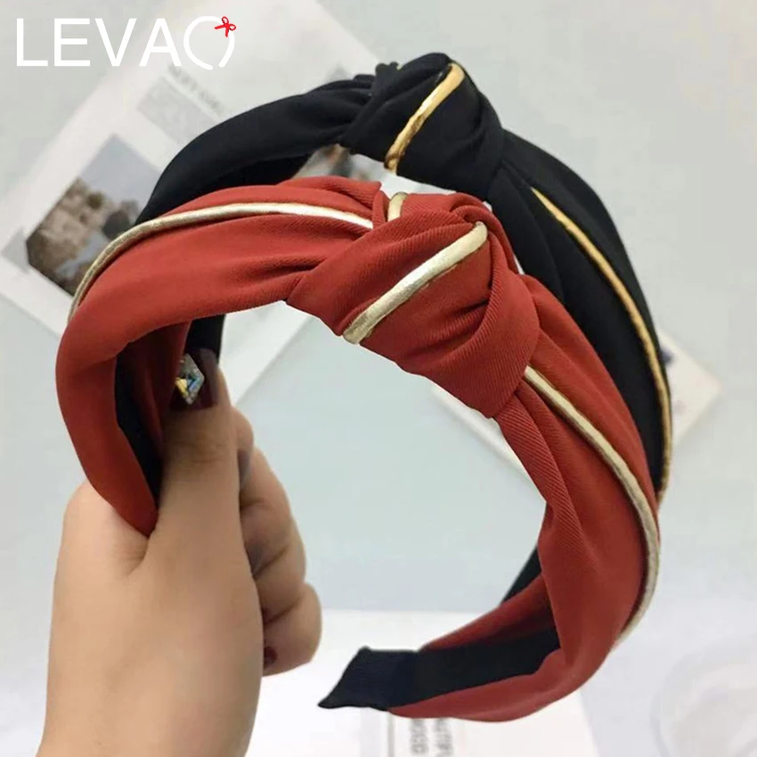 

Levao Striped Front Knot Head Band for Women 2019 New Korea Gold Strip Headwear Girls Pink Black Hairband Hair Accessories