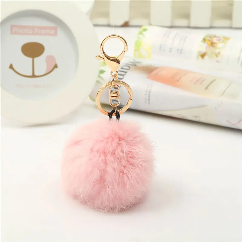 Симпатичный помпон Pom брелок из натурального кроличьего меха мяч брелок из искусственного меха милое сердце автомобиля кольца для ключей сумка Подвески подарок для женщин - Цвет: Pink