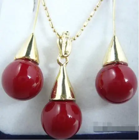 

wb Wholesale price + 12 mm Red Pendant Necklace Earrings Set