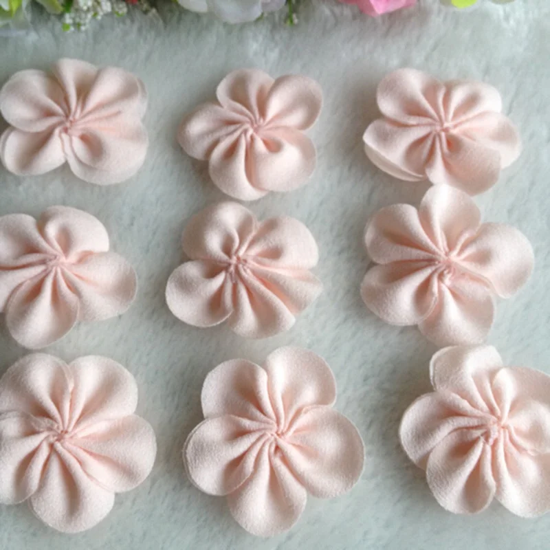 

HL 20pcs 40mm Light Pink Chiffon Ribbon Flowers Double Handmade Flowers Apparel Accessories Sewing Appliques DIY Crafts A639