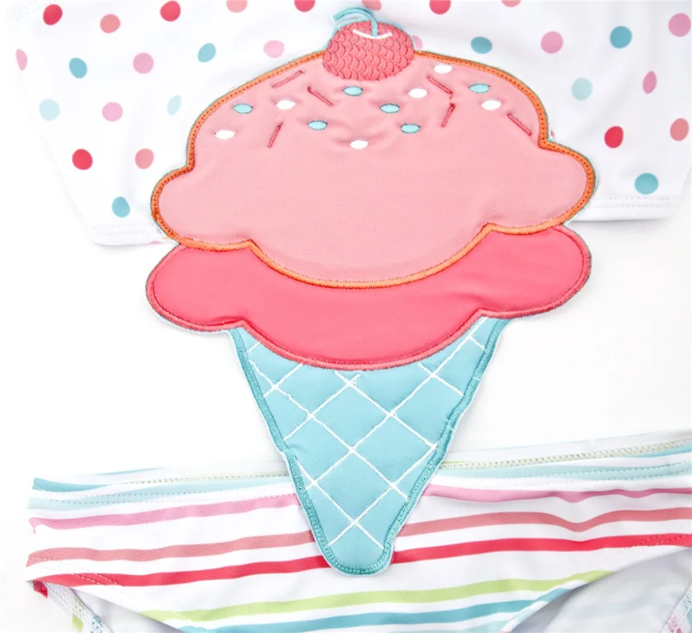 Kavkas/летний купальник для маленьких девочек с вышивкой в виде мороженого; цельный купальник в стиле пэчворк; пляжная одежда для девочек; купальный костюм для малышей