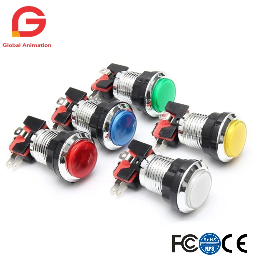 

50 Pcs/lots Chrome Plating 5V/12V 30mm LED Illuminated Push Buttons With Micro Switch For Arcade Machine Games Mame Jamma Parts