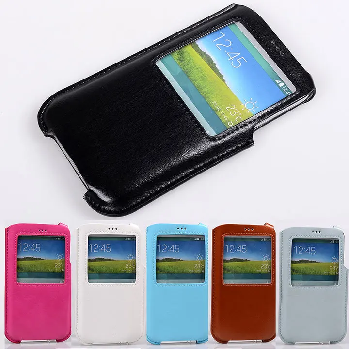 

6 colors New Pouch Maganetic Buckle Bag view window touch back Cover Case For Samsung GALAXY S5 i9600 PU Leather Protection
