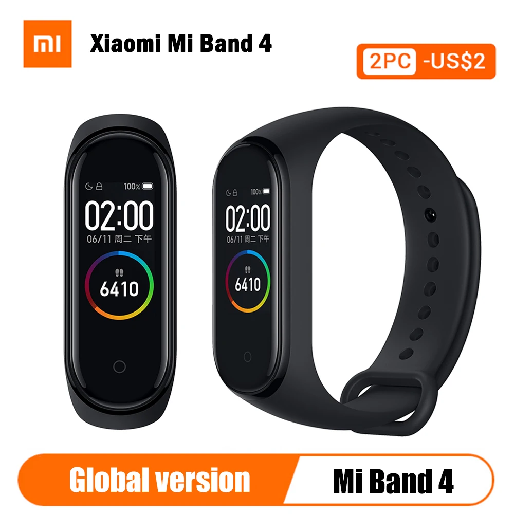 Xiaomi mi Band 4 глобальная Версия смарт-браслет Xiao mi Band 4 пульсометр фитнес цветной экран 50 м водонепроницаемый