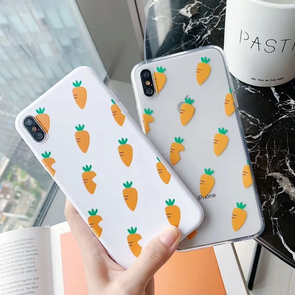 

HUANQING Cute carrot cell phone shell For X XR XS Max For iPhone 6 6S 7 7Plus 8 8Plus Protection Anti-fall transparent case