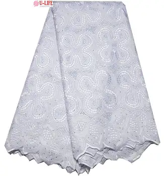 

Eyelet White Cotton African Swiss Voile Lace High Quality 5 Yards Embroidery Nigerian Wedding Beaded lace fabric BG-051