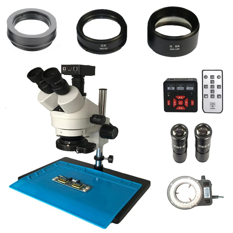 

Big size base stand 3.5X-90X Trinocular Stereo Microscope Binocular Continuous Zoom 21MP HDMI USB Industrial Video Camera Mat