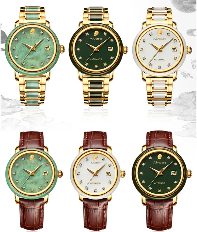 Новые часы для влюбленных пар jade женские часы мужские часы Jade Позолоченные календарь в рамке креативные классические женские часы мужские