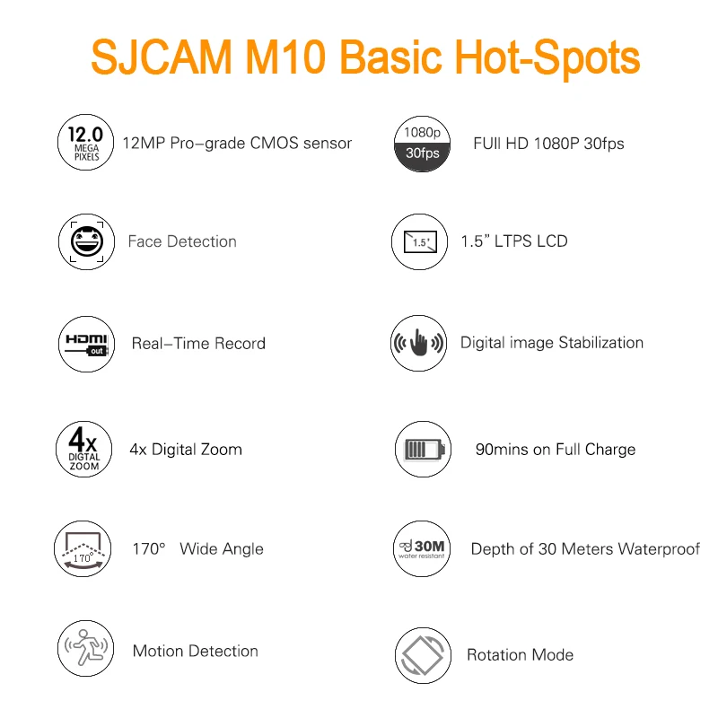  Original SJCAM M10 Sport Action Camera Full HD 1080P Diving 30M Underwater Waterproof Helmet Video 
