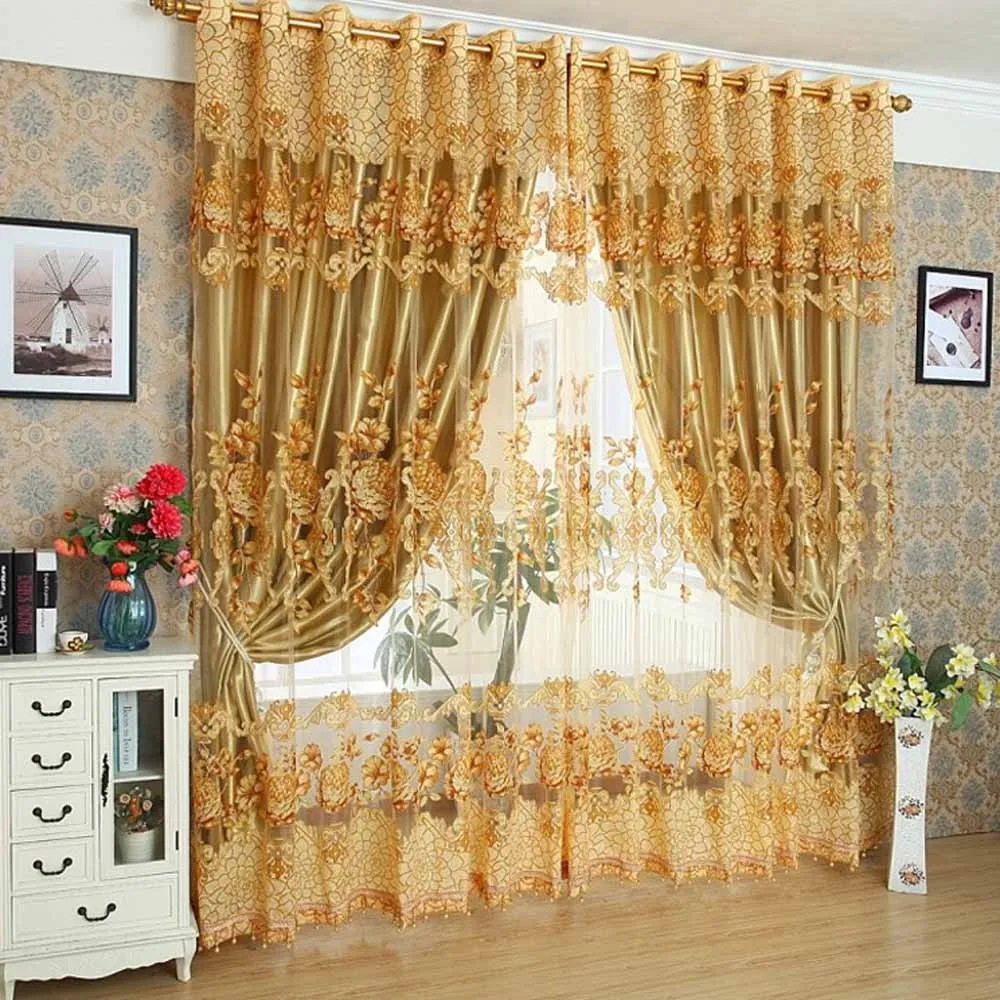 Caliente tul ventana Jacquard cortina de lujo bordado volie pura