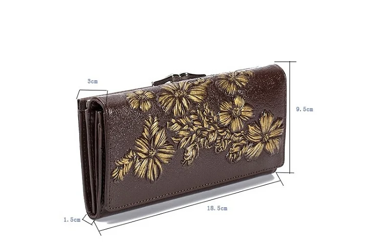 Miyahouse Модный цветочный резной дизайн кожаный кошелек женский натуральная кожа держатель для карт кошелек женский длинный дизайн женские