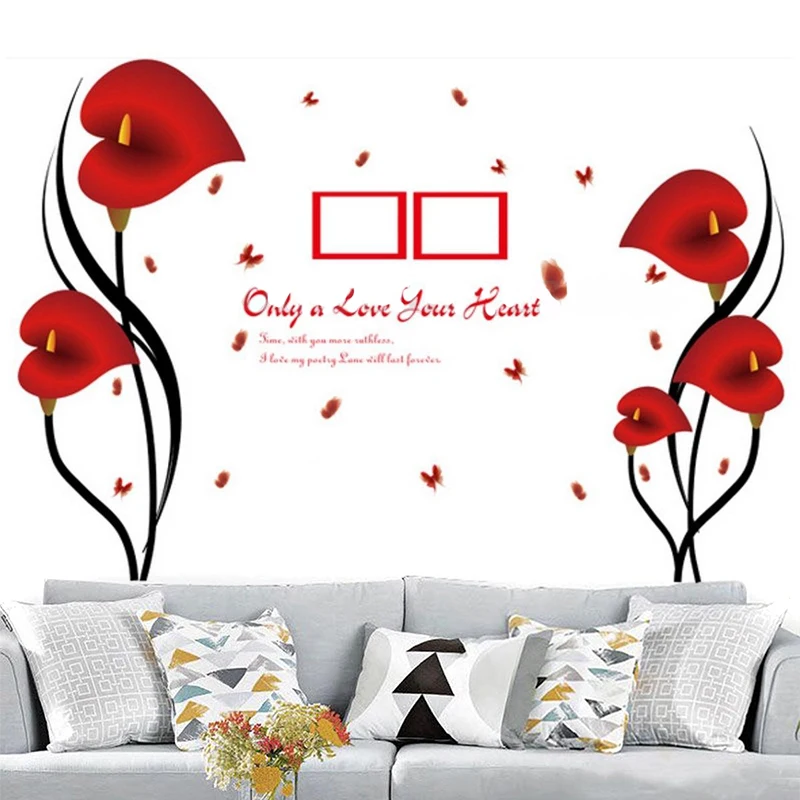 JX-LCLYL Removable Vinyl Red Love Flower Photo Frame Tree Wall Decal Sticker Home Decor