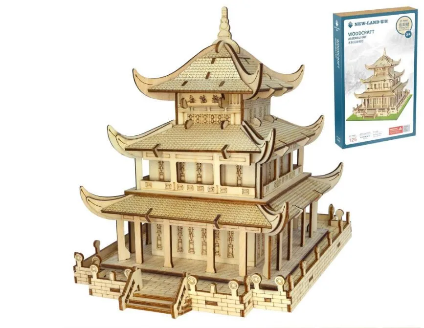DIY 3D деревянные головоломки Yueyang башня Искусство ремесло Домашний Декор подарок ребенку на день рождения Детская развивающая игрушка деревянная модель головоломки